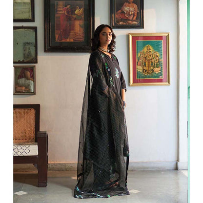 Label Earthen Raat Ki Rani woven cotton kali kurta with Pant & sequins work dupatta (Set of 3)