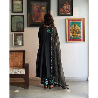 Label Earthen Raat Ki Rani woven cotton kali kurta with Pant & sequins work dupatta (Set of 3)