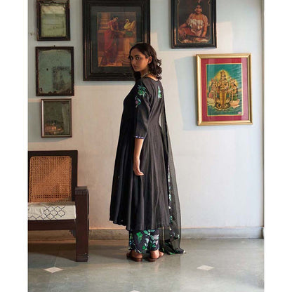 Label Earthen Raat Ki Rani woven cotton kali kurta with Pant & sequins work dupatta (Set of 3)