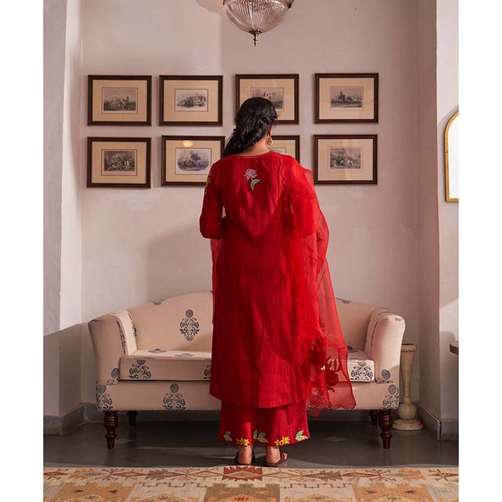 Label Earthen Gul Gurhal Embellished Kurta Pant with Dupatta (Set of 3)