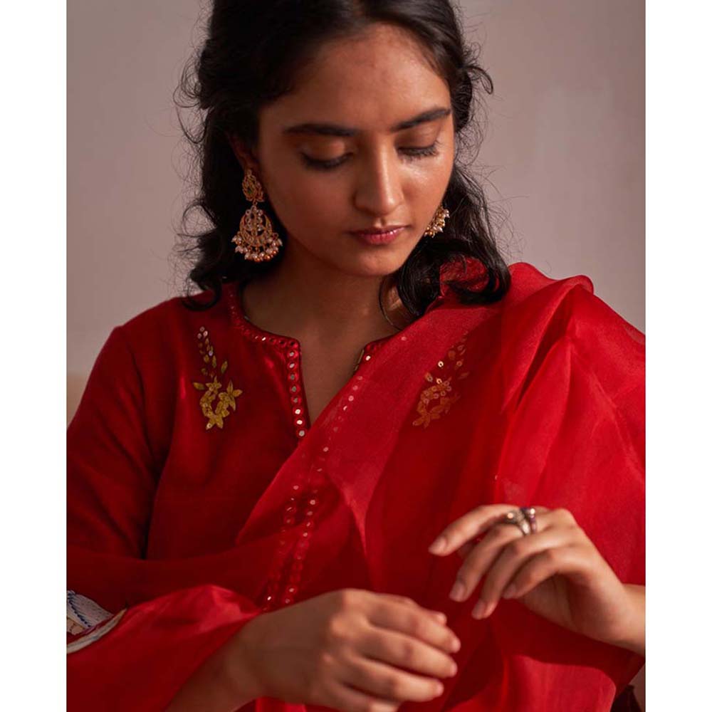 Label Earthen Gul Gurhal Embellished Kurta Pant with Dupatta (Set of 3)