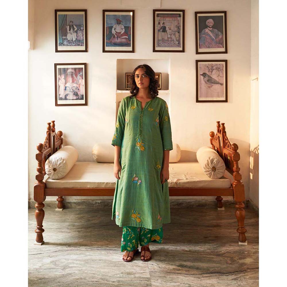 Label Earthen Jhumka Sitara Phool Kurta Pant with Dupatta (Set of 3)