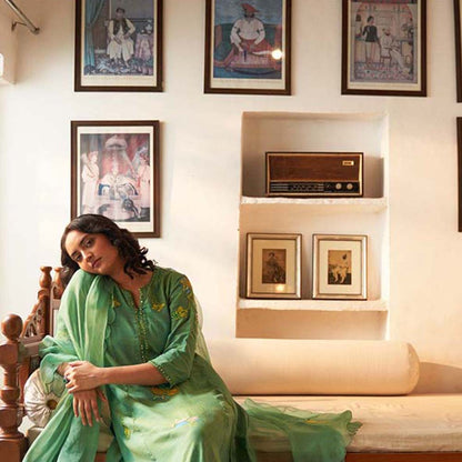 Label Earthen Jhumka Sitara Phool Kurta Pant with Dupatta (Set of 3)