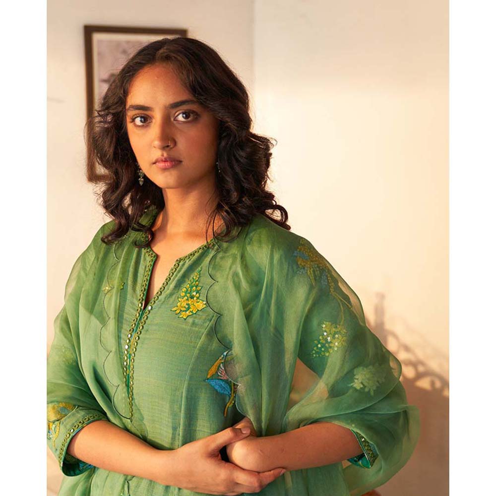 Label Earthen Jhumka Sitara Phool Kurta Pant with Dupatta (Set of 3)