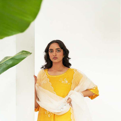 Label Earthen Gul Genda Embroidered Kurta Pant with Dupatta (Set of 3)