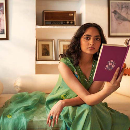 Label Earthen Sringar Woven Kurta with Mirror Detailing with Dupatta (Set of 3)