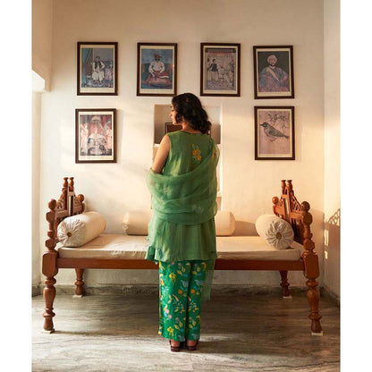 Label Earthen Sringar Woven Kurta with Mirror Detailing with Dupatta (Set of 3)