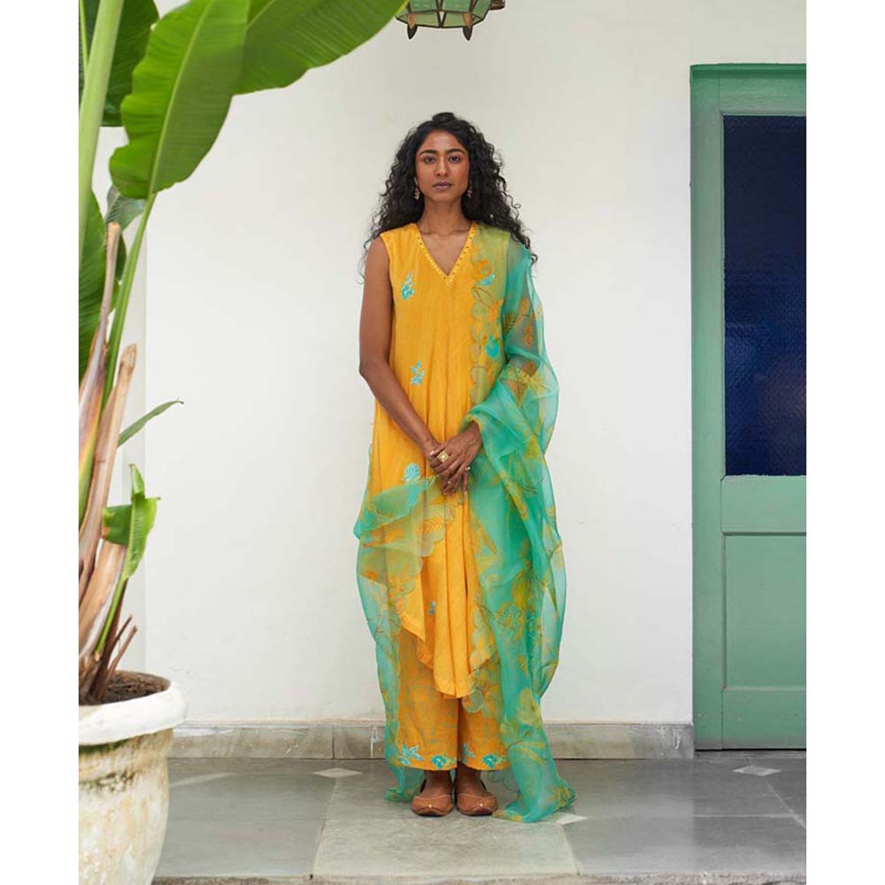 Label Earthen Lili Hand Woven Kurta Pant with Dupatta (Set of 3)