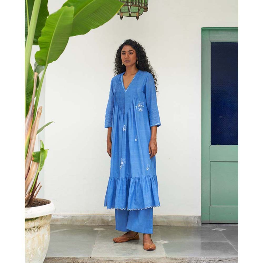 Label Earthen Asmani Champa Sitara Kurta Pant with Dupatta (Set of 3)