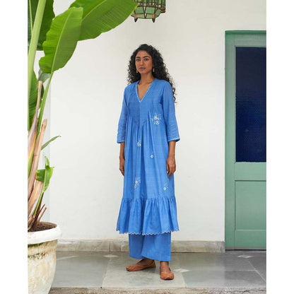 Label Earthen Asmani Champa Sitara Kurta Pant with Dupatta (Set of 3)