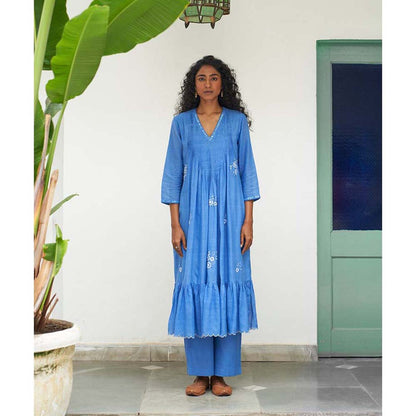 Label Earthen Asmani Champa Sitara Kurta Pant with Dupatta (Set of 3)
