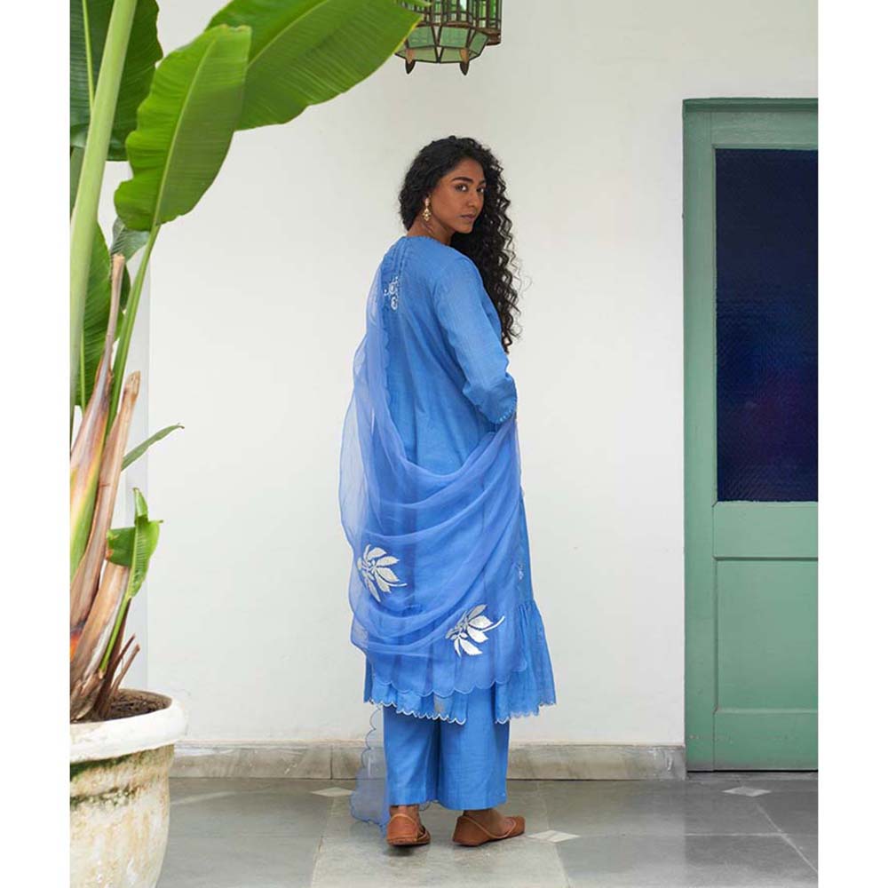 Label Earthen Asmani Champa Sitara Kurta Pant with Dupatta (Set of 3)