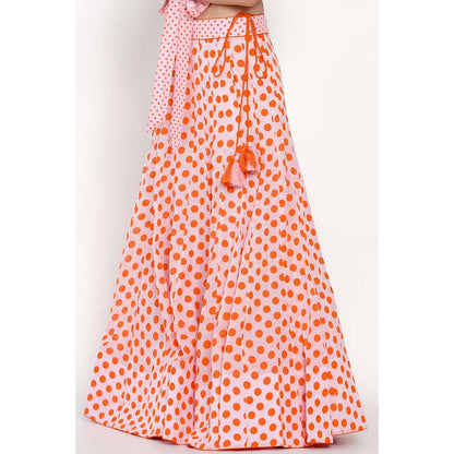 Label Earthen Kesar Gulab Polka Dots Lehenga Blouse with Dupatta (Set of 3)