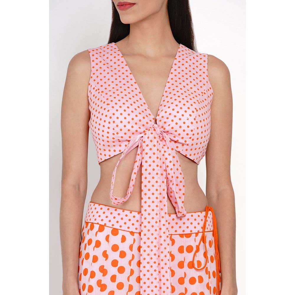 Label Earthen Kesar Gulab Polka Dots Lehenga Blouse with Dupatta (Set of 3)