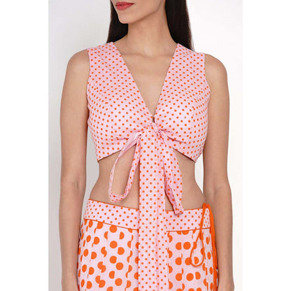 Label Earthen Kesar Gulab Polka Dots Lehenga Blouse with Dupatta (Set of 3)