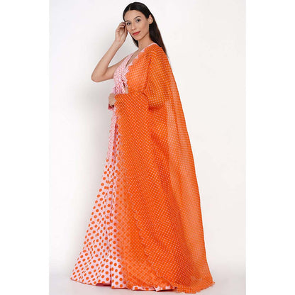 Label Earthen Kesar Gulab Polka Dots Lehenga Blouse with Dupatta (Set of 3)