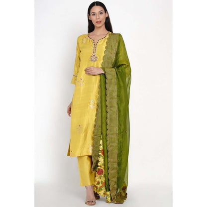 Label Earthen Peetambari Zarad Zari Embroidered Kurta Pant with Dupatta (Set of 3)