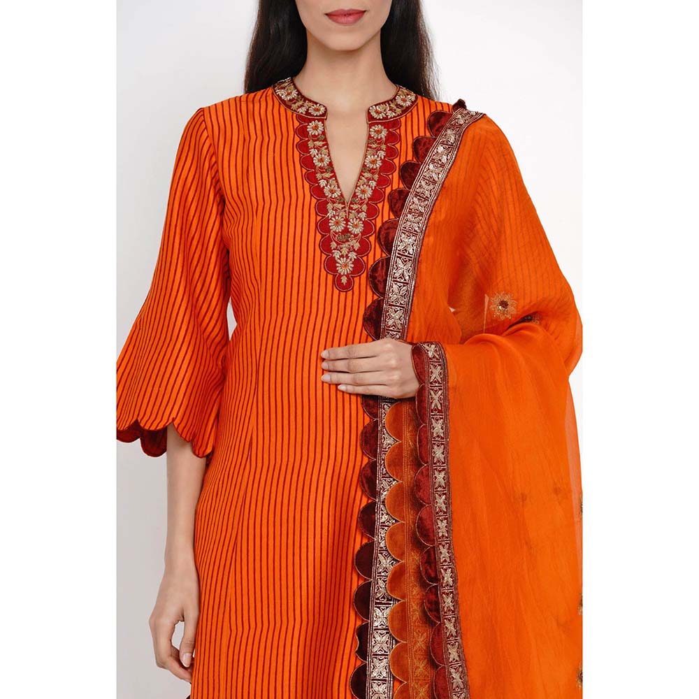 Label Earthen Kesar Dhari Silk Kurta with Pant & Dupatta (Set of 3)