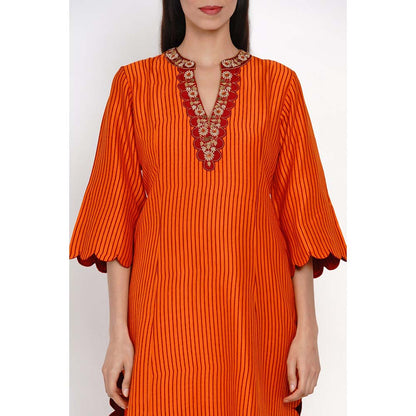 Label Earthen Kesar Dhari Silk Kurta with Pant & Dupatta (Set of 3)