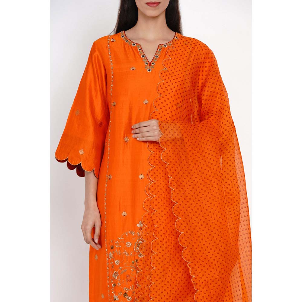 Label Earthen Kesari Zari Buti Kurta Pant with Dupatta (Set of 3)