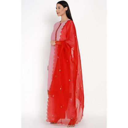 Label Earthen Gulab Resham Stripe Kurta Pant with Dupatta (Set of 3)