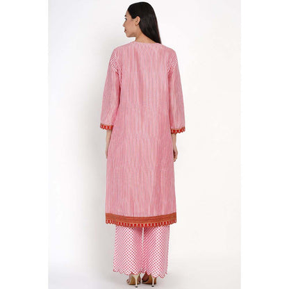 Label Earthen Gulab Resham Stripe Kurta Pant with Dupatta (Set of 3)