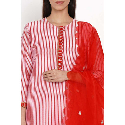 Label Earthen Gulab Resham Stripe Kurta Pant with Dupatta (Set of 3)