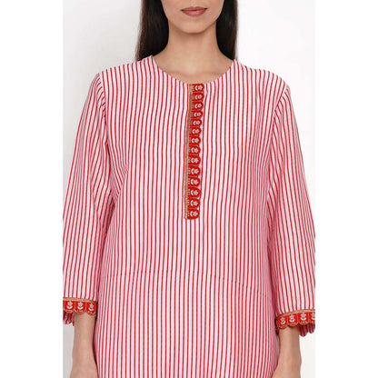 Label Earthen Gulab Resham Stripe Kurta Pant with Dupatta (Set of 3)