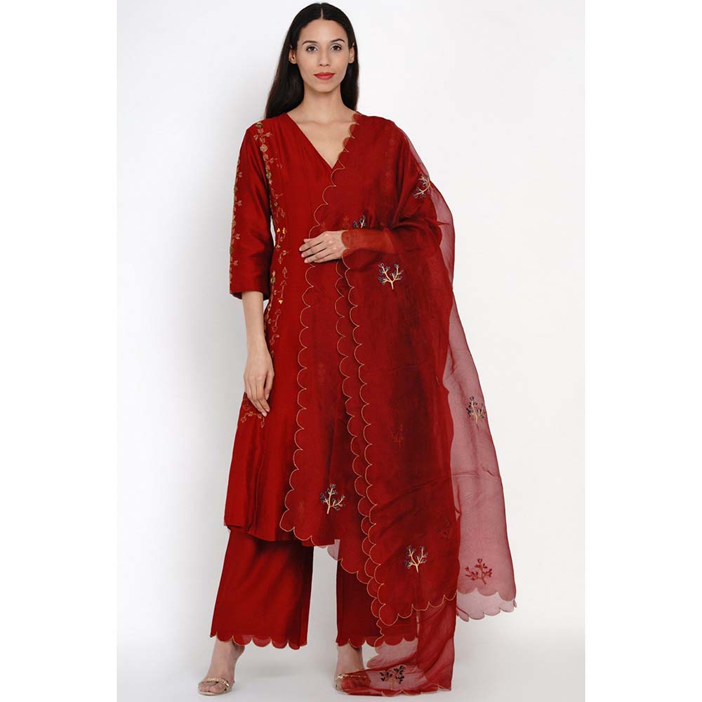 Label Earthen Kumkum Banarasi Buti Kurta Pant with Dupatta (Set of 3)