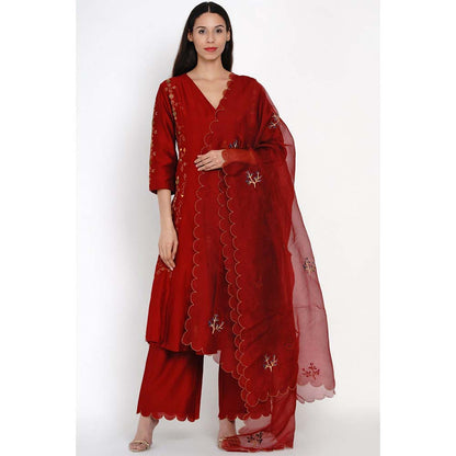 Label Earthen Kumkum Banarasi Buti Kurta Pant with Dupatta (Set of 3)