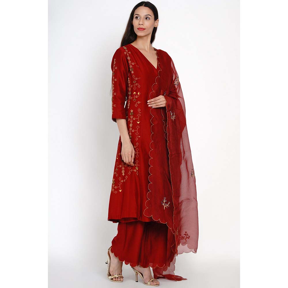 Label Earthen Kumkum Banarasi Buti Kurta Pant with Dupatta (Set of 3)