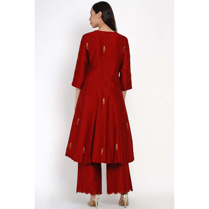 Label Earthen Kumkum Banarasi Buti Kurta Pant with Dupatta (Set of 3)
