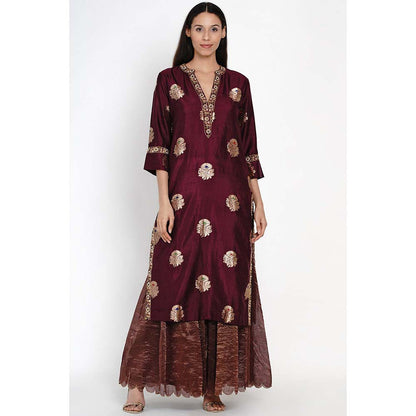 Label Earthen Phalsa Zari Resham Kurta with Sharara (Set of 2)