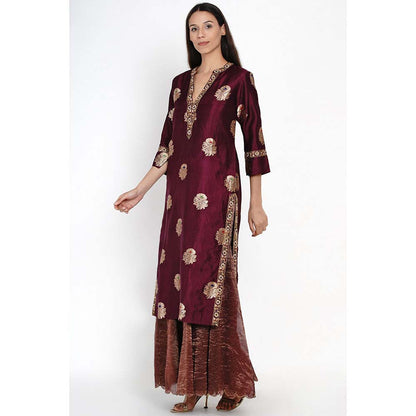 Label Earthen Phalsa Zari Resham Kurta with Sharara (Set of 2)