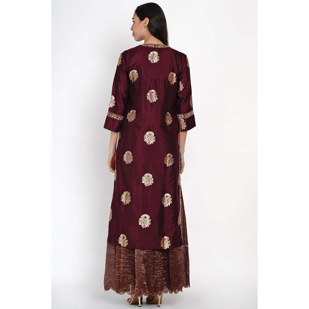 Label Earthen Phalsa Zari Resham Kurta with Sharara (Set of 2)