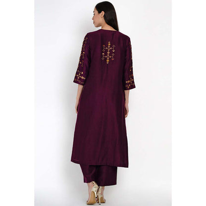 Label Earthen Wine Embroidered Kurta Pant with Dupatta (Set of 3)