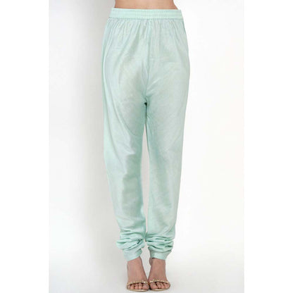 Label Earthen Aqua Green Banarasi Buti Kalidaar Chanderi Silk Pant with Dupatta (Set of 3)