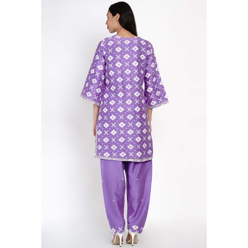 Label Earthen Purple Nirali Barfi Short Kurta with Work Buti On Pants (Set of 2)
