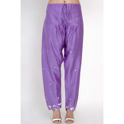 Label Earthen Purple Nirali Barfi Short Kurta with Work Buti On Pants (Set of 2)