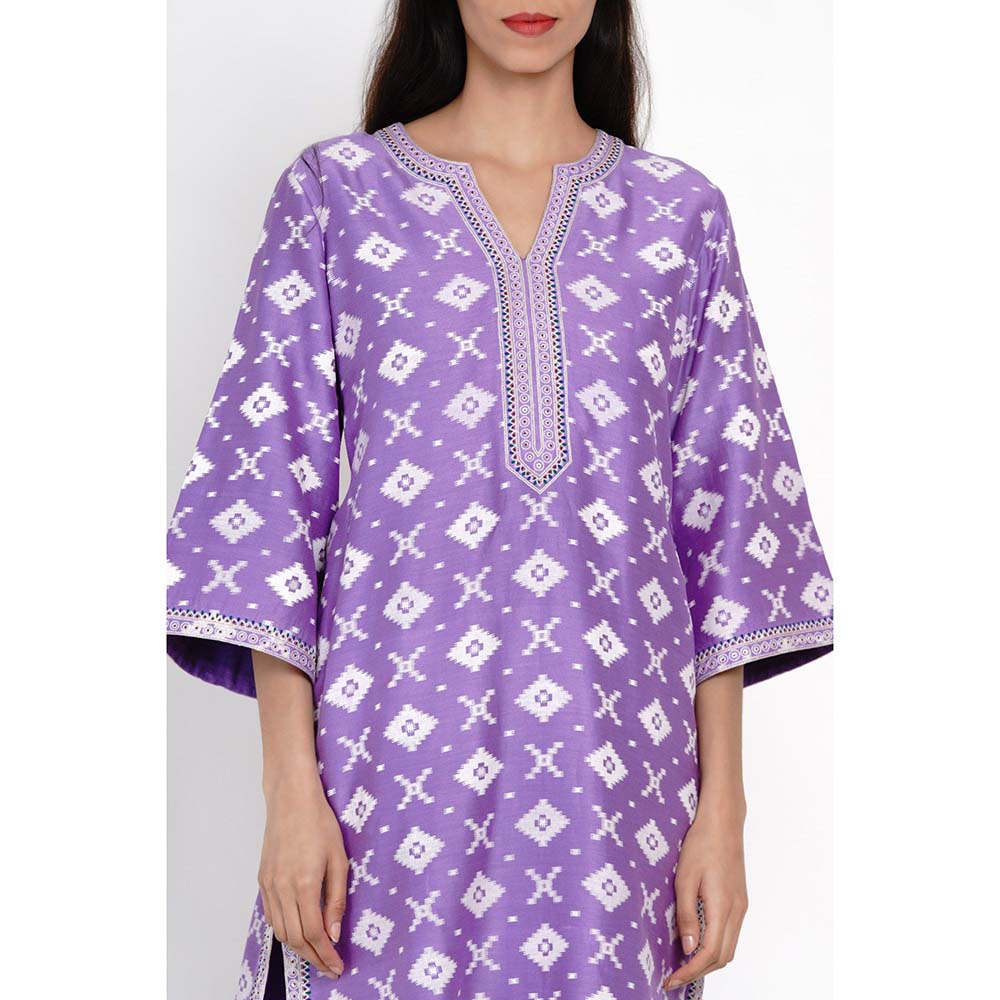 Label Earthen Purple Nirali Barfi Short Kurta with Work Buti On Pants (Set of 2)