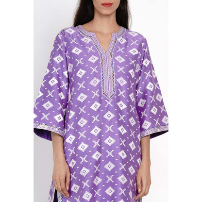 Label Earthen Purple Nirali Barfi Short Kurta with Work Buti On Pants (Set of 2)
