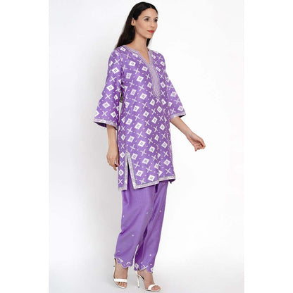 Label Earthen Purple Nirali Barfi Short Kurta with Work Buti On Pants (Set of 2)