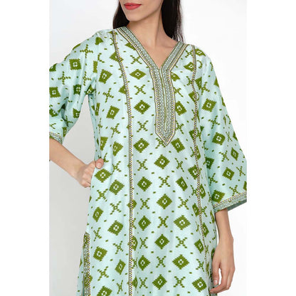 Label Earthen Green Geomatic Kurta & Pant (Set of 2)