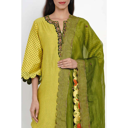 Label Earthen Nirali Straight Striped Kurta Pant with Embroidered Dupatta (Set of 3)