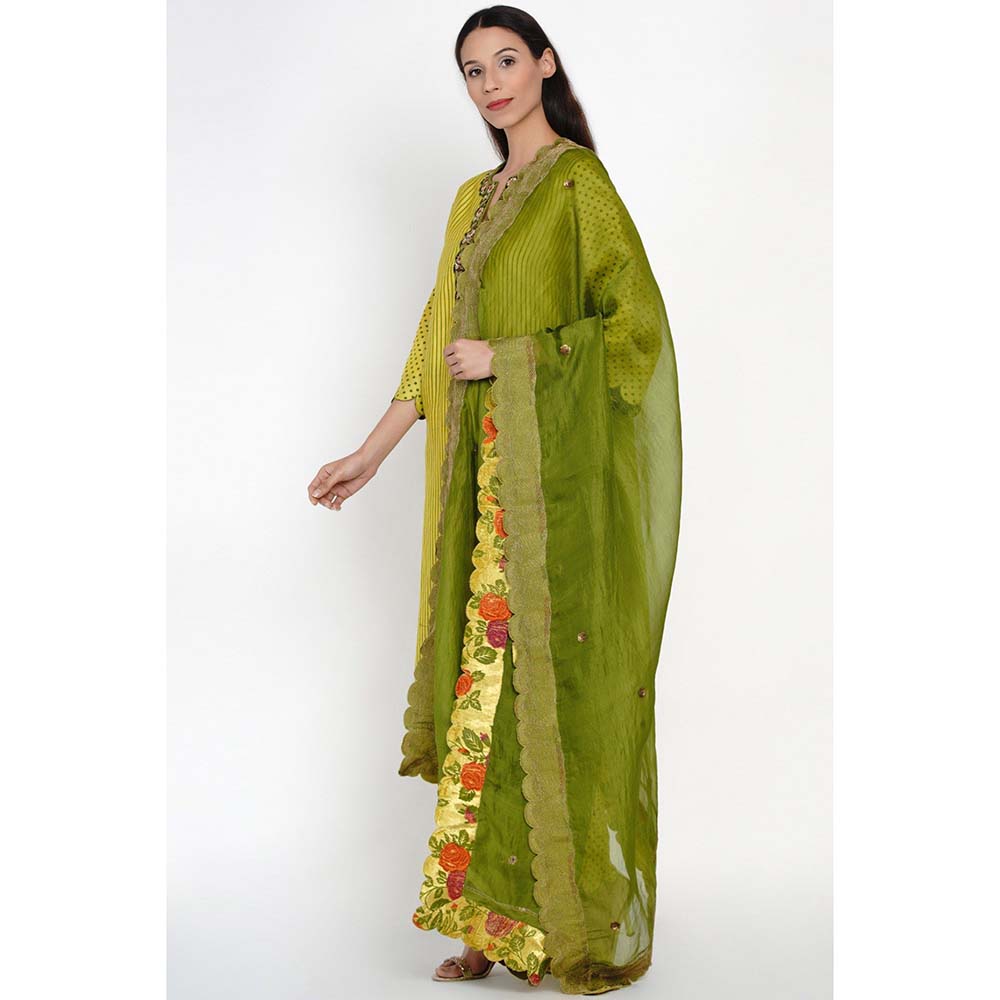Label Earthen Nirali Straight Striped Kurta Pant with Embroidered Dupatta (Set of 3)