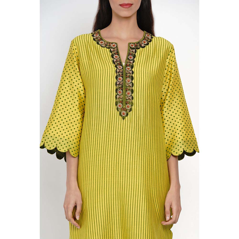 Label Earthen Nirali Straight Striped Kurta Pant with Embroidered Dupatta (Set of 3)