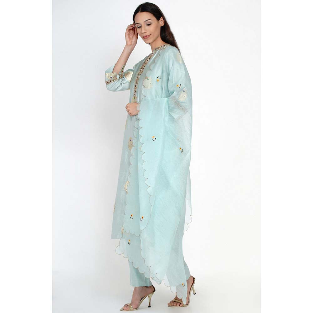 Label Earthen Ambar Brocade Blue Embroidered Kurta Pant with Dupatta (Set of 3)