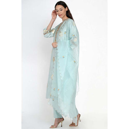 Label Earthen Ambar Brocade Blue Embroidered Kurta Pant with Dupatta (Set of 3)