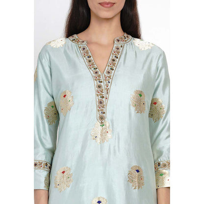 Label Earthen Ambar Brocade Blue Embroidered Kurta Pant with Dupatta (Set of 3)