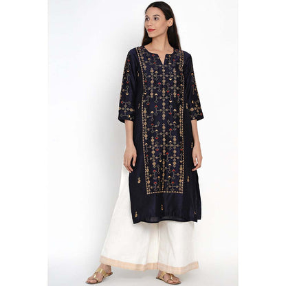 Label Earthen Neelzari Zari & Hand Embroidered Kurta Palazzo & Dupatta (Set of 2)